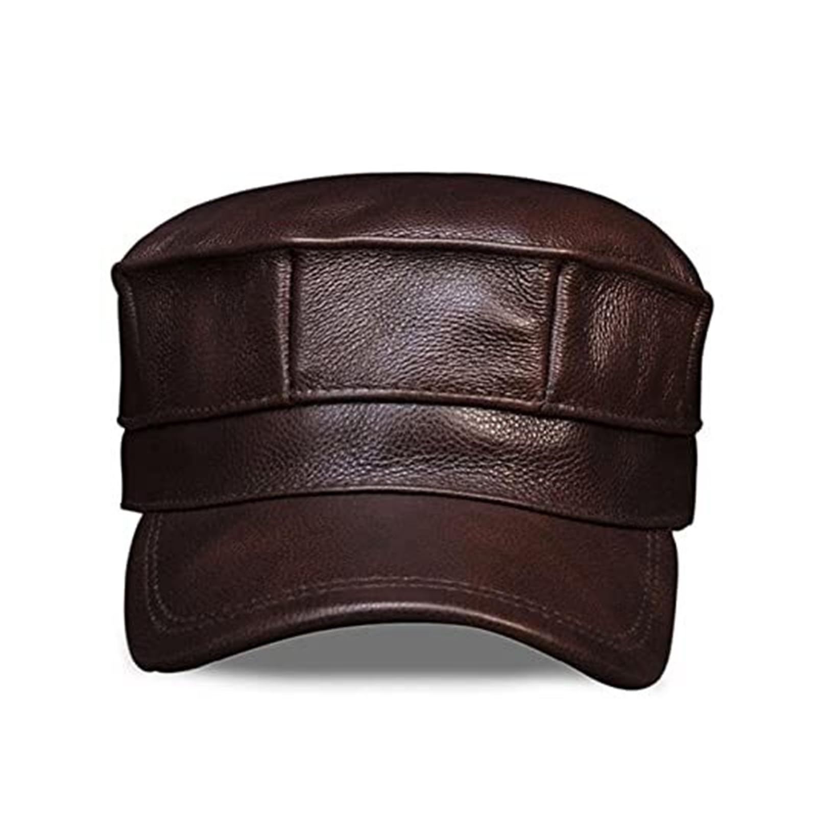 Men's Genuine Leather Baseball Cap Hat - Real Cowhide Flat (Black, XL)(Large; Camel)