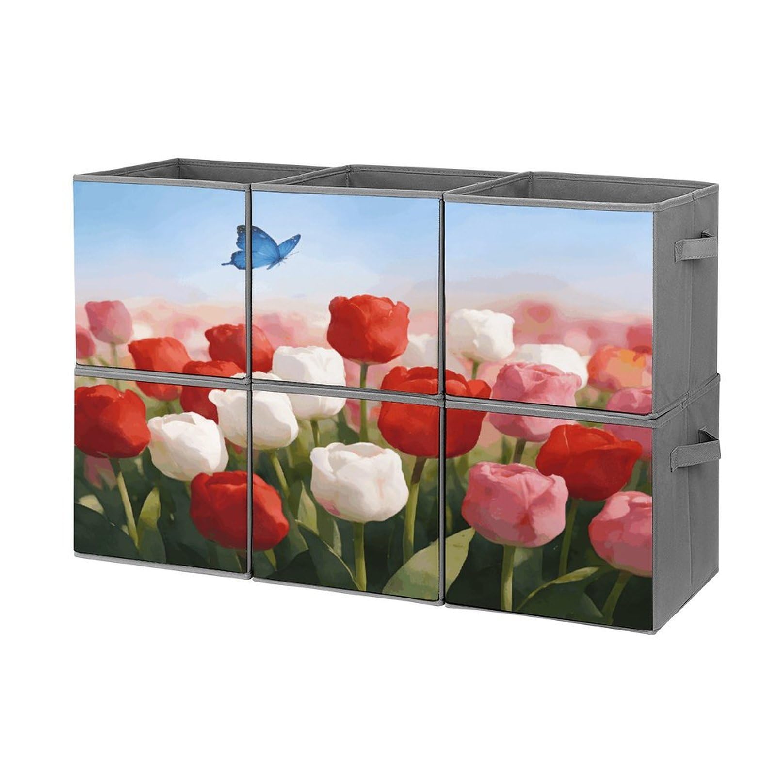 Fodpand Style Watercolor Flowers With Butterfly Cube Bins With Double Handles,Set Of 6 Cube Organizer, Stackable And Foldable Storage Bins For Organization, Closet, Shelves, Offices