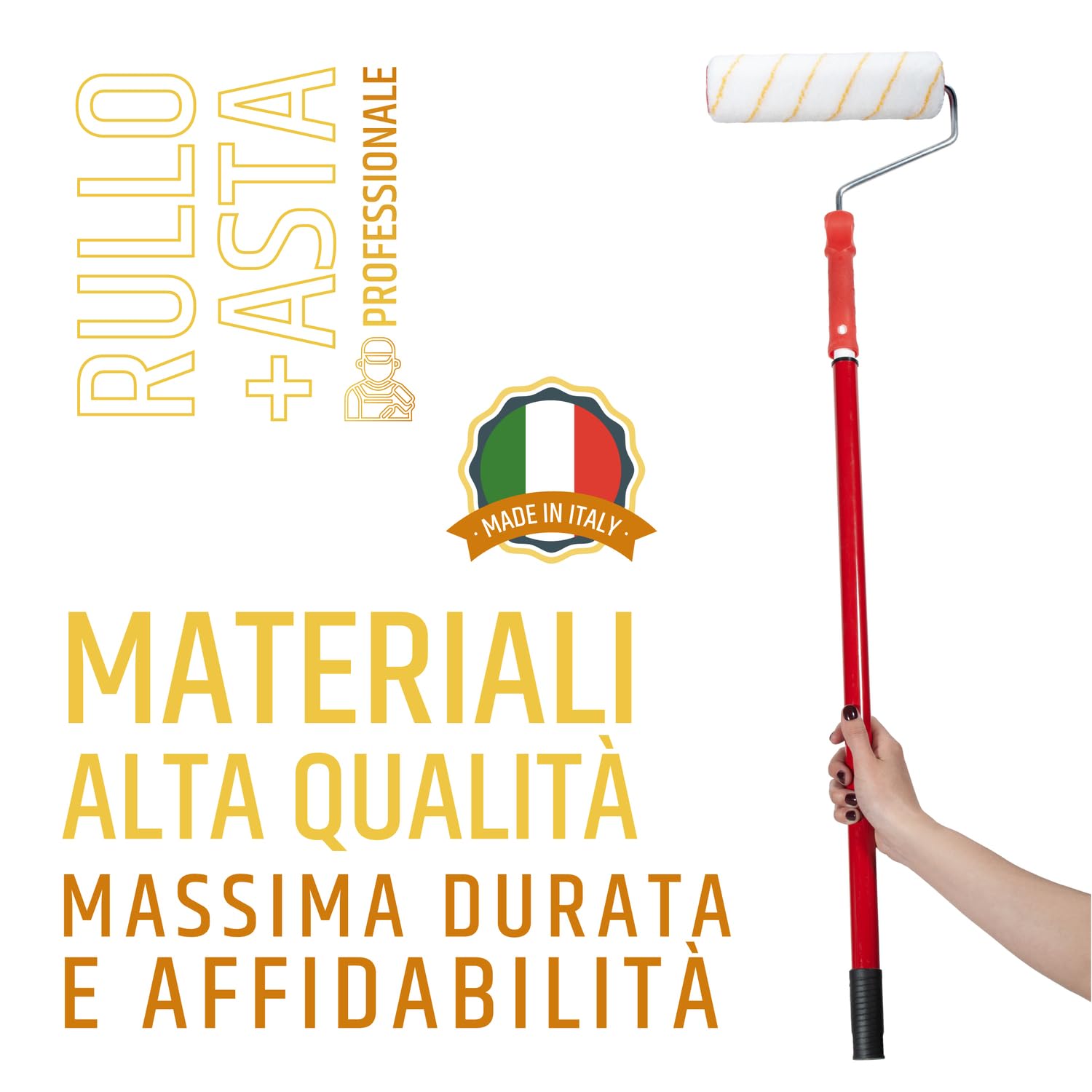 PENNELLIFICIO 2000 | Rullo in Poliammide con Asta Telescopica da 200 cm, per Pareti Lisce e Poco Ruvide, Cartonegesso, Idropittura, L 24 cm, ⌀ 4,8 cm – Made in Italy