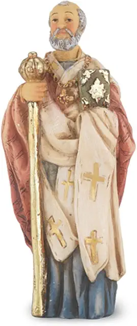 Hand Painted St Nicholas Figurine with Prayer Card, 4 Inch Resin Statue