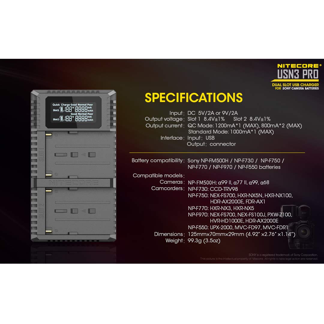 Nitecore USN3 Chargeur USB Double Fente