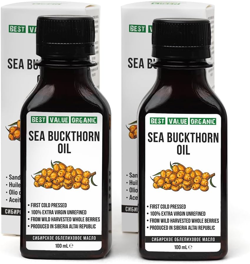 2 Pack - Siberian Sea Buckthorn Seed Oil | 100% Natural Extra Virgin Cold Pressed 2x100 ml / 6.8 fl oz (2 bottles) | Unrefined Raw No-GMO Vegan | Premium Food Grade | Cooking, Salads or Skin Care