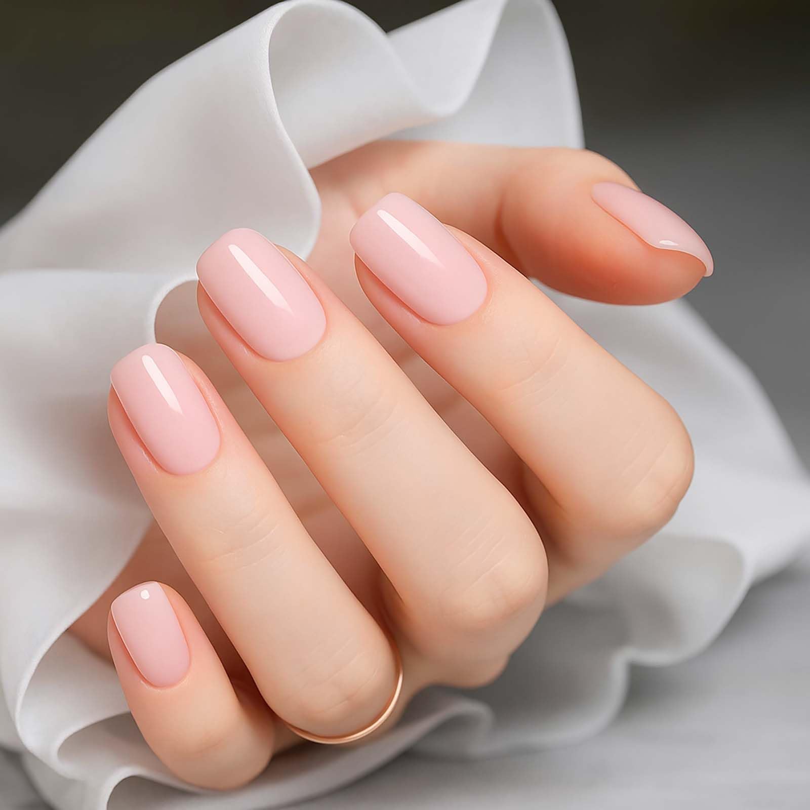 Square False Nails in Soft Pink Nude, 24PCS Semi-Transparent Jelly Gel Press On Nails with 12 Sizes