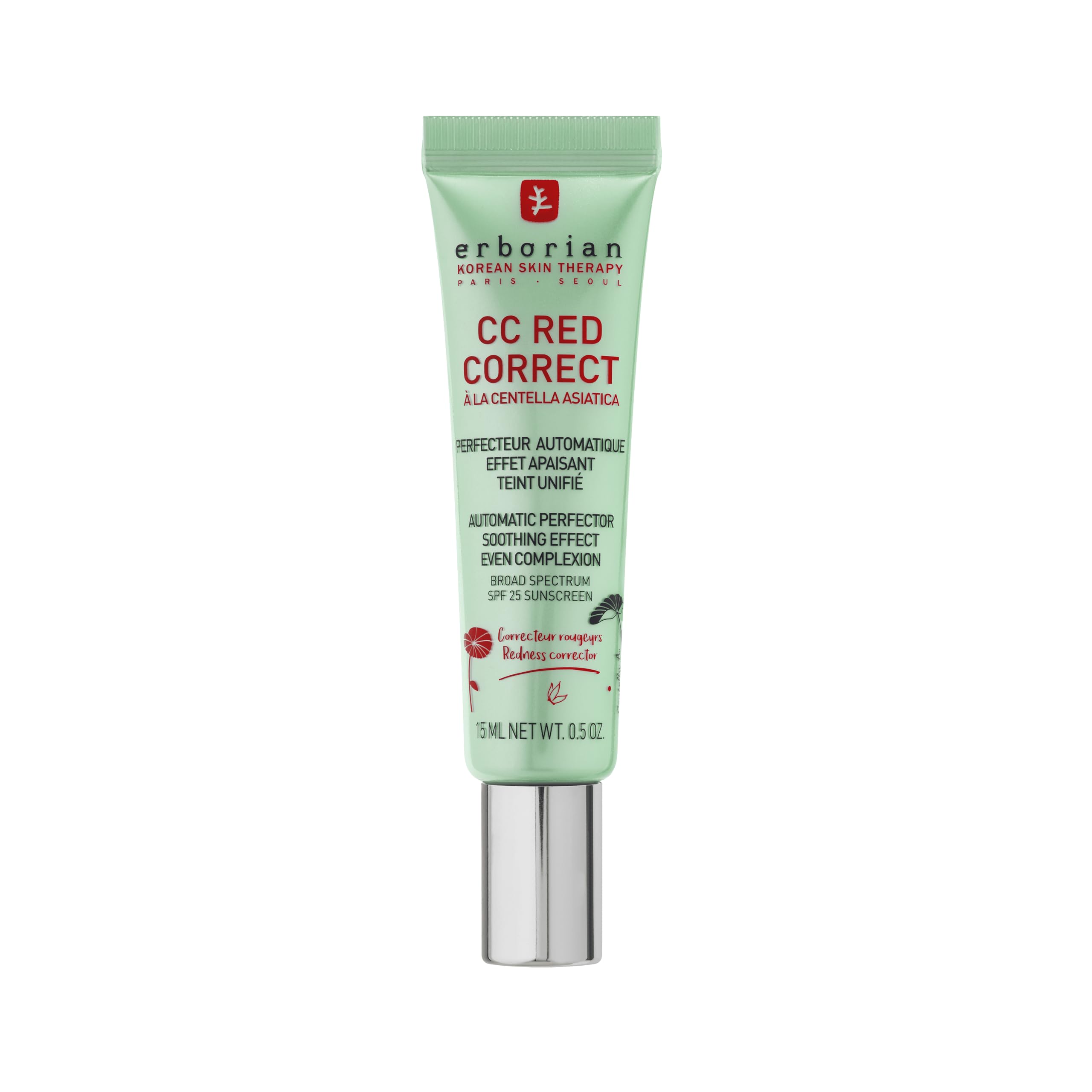 Erborian CC Red Correct - Creme gegen Rötungen mit Centella Asiatica - Koreanische Gesichtspflege mit beruhigender Wirkung für einen natürlich gleichmäßigen Teint LSF 25 - Alle Hauttypen - 15 ml
