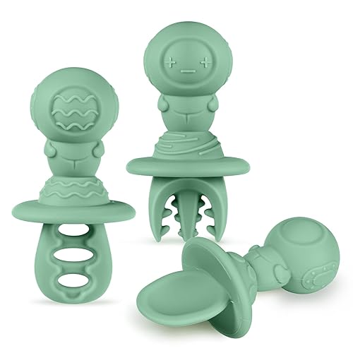 Haakaa Cucharas de silicona para bebés de 6 meses, utensilios para bebés con mango de astronauta antiestrangulamiento, fácil de agarrar, aptas para
