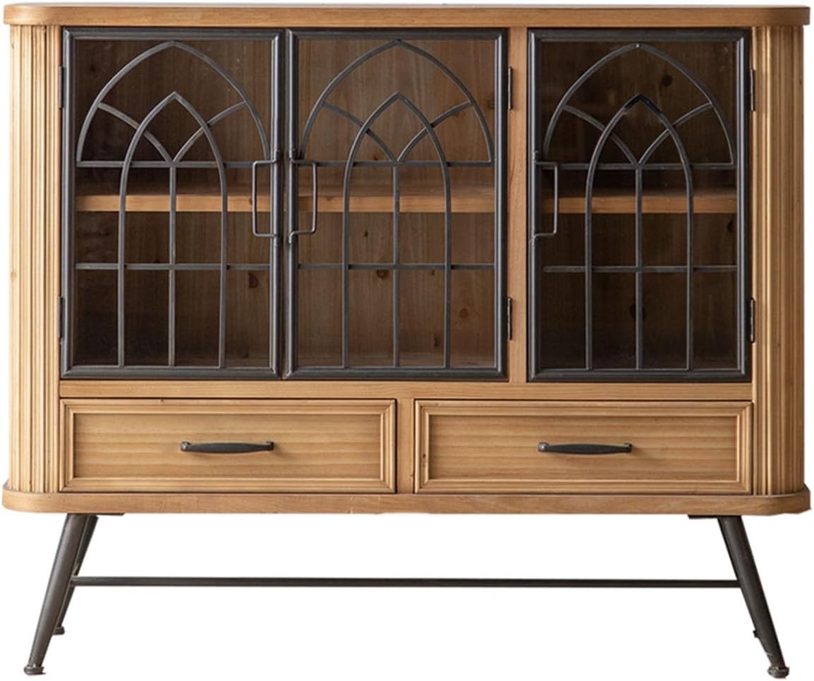 Sideboard Cabinet Storage Cabinet with 3 Doors and 2 Drawers, Decorative, Freestanding Sideboard on Black Iron Feet, Suitable for Hallway, Living Room Console Coffee Table