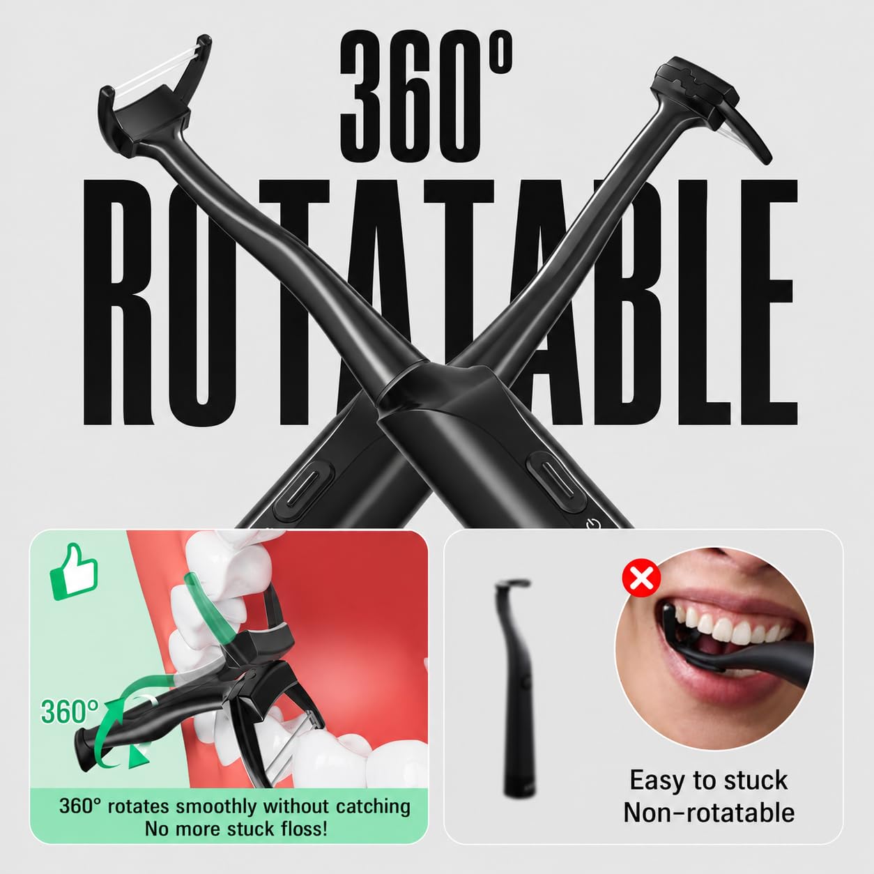 Flosser elettrico (doppia linea e delicato), kit di avviamento Power Flosser con 54 testine di ricarica e 5 modalità, plettri per denti sensibili, denti stretti, molari della schiena e igiene orale