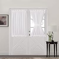 Vista 18 de Aquazolax Panel de cortina transparente para puerta francesa para ventana, elegante panel de cortina de gasa sólida con bolsillo para barra