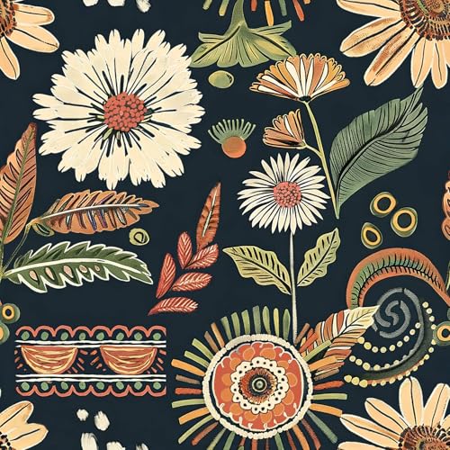 Dviolet Boho Floral Peel and Stick Wallpaper Black Contact Paper 17.3"×118" Vintage Flower Decorative Self Adhesive Removable Wallpaper for Bedroom and Bathroom Wall Paper Decor by Dviolet - Used condition - US$6.42