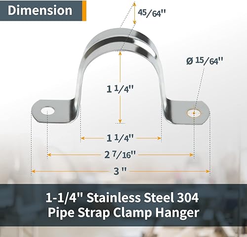 Miniatura 5 de POWERTEC 71663 Juego de colgadores de abrazadera de correa de tubo de 1-14 pulgadas para tubos de diámetro exterior de 1.260 in, soporte rígido en U