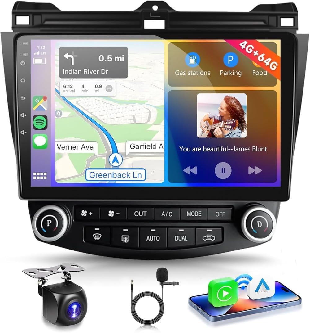 Compatible with Accord 2003-2007 Android 15 Car Stereo, 10.1" HD IPS, Wireless Carplay, GPS, Bluetooth, AHD Backup Camera
