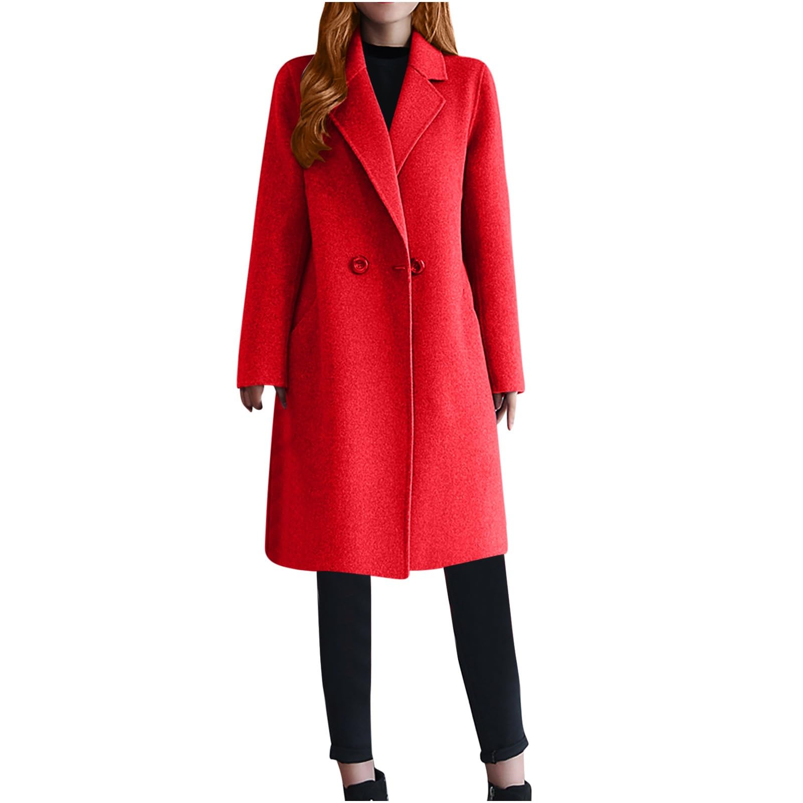 Long Trench Coat for Women Elegant Single Breasted Pea Coat Winter Warm Wool Blend Oversized Pea Coat with