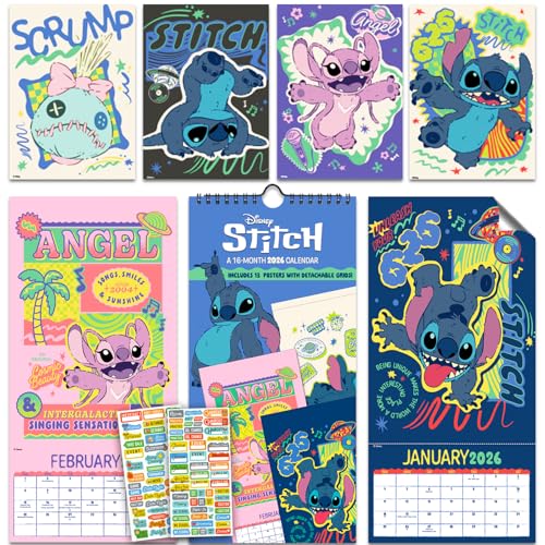 Stitch Calendar 2026 - Deluxe Disney Lilo & Stitch Mini Poster Calendar Bundle with 100+ Reminder Stickers | Experiment 626 Office Supplies