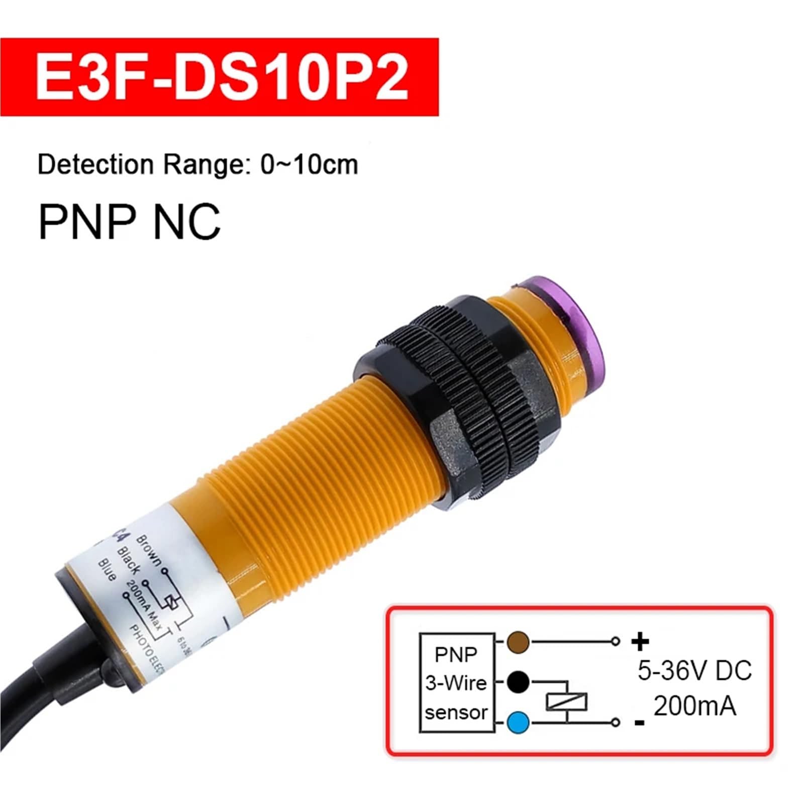 Sensor de proximidad de reflexión difusa E3F-DS30C2/C4/P1/P2/Y1 con rango de detección ajustable(E3F-DS10P2)