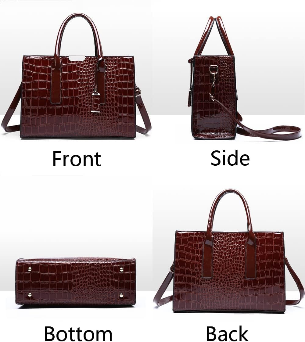 Top-handle Handbags Purse Women Crocodile Pattern Satchel Pu Leather Shoulder Bag Tote - Image 5