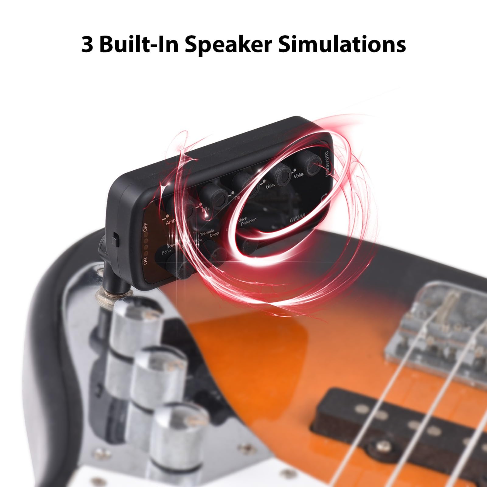 Amplificatore di Bassi Plug-in, Amplificatore di Bassi elettrici, Amplificatore per Cuffie tascabili Ricaricabili con 3 Altoparlanti integrati per la distorsione di Overdrive di (Basso)