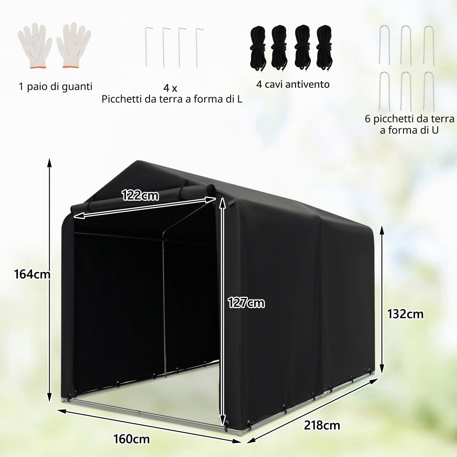 FANTASK Casetta per attrezzi impermeabile, tenda da garage con porta con cerniera e telaio in metallo (grigio scuro)