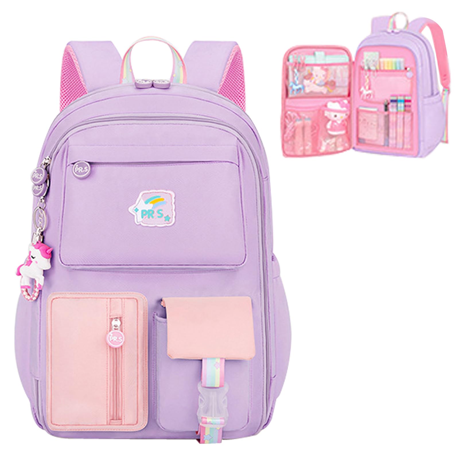 WYCY Mochila para Niñas Moda Refrigerador Puerta Mochila Escolar Gran Capacidad Kawaii Mochila Escolar con Lindos Colgantes de Unicornio y Mochila Impermeable para Niñas