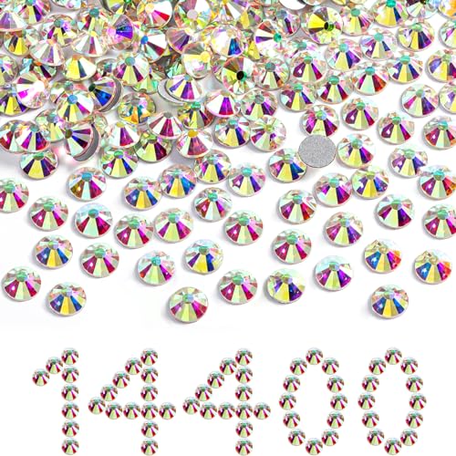 Image of Beadsland Flat Back Crystal Rhinestones Bulk, Crystal AB, SS6, 14400pcs | Flatback Glass Gems for Nails Crafts Clothes DIY Decoration, Glue Fix, 1.9-2.1mm