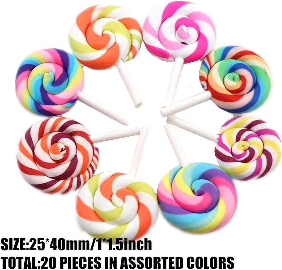 Assorted 20pcs Kawaii Rainbow Resin CharmsCabochons Plastic Clouds Lollipop Hot Air Balloons Flatback Beads for Fairy Garden Miniatures Accessories Scrapbooking Supplies (Lollipop) - Image 3