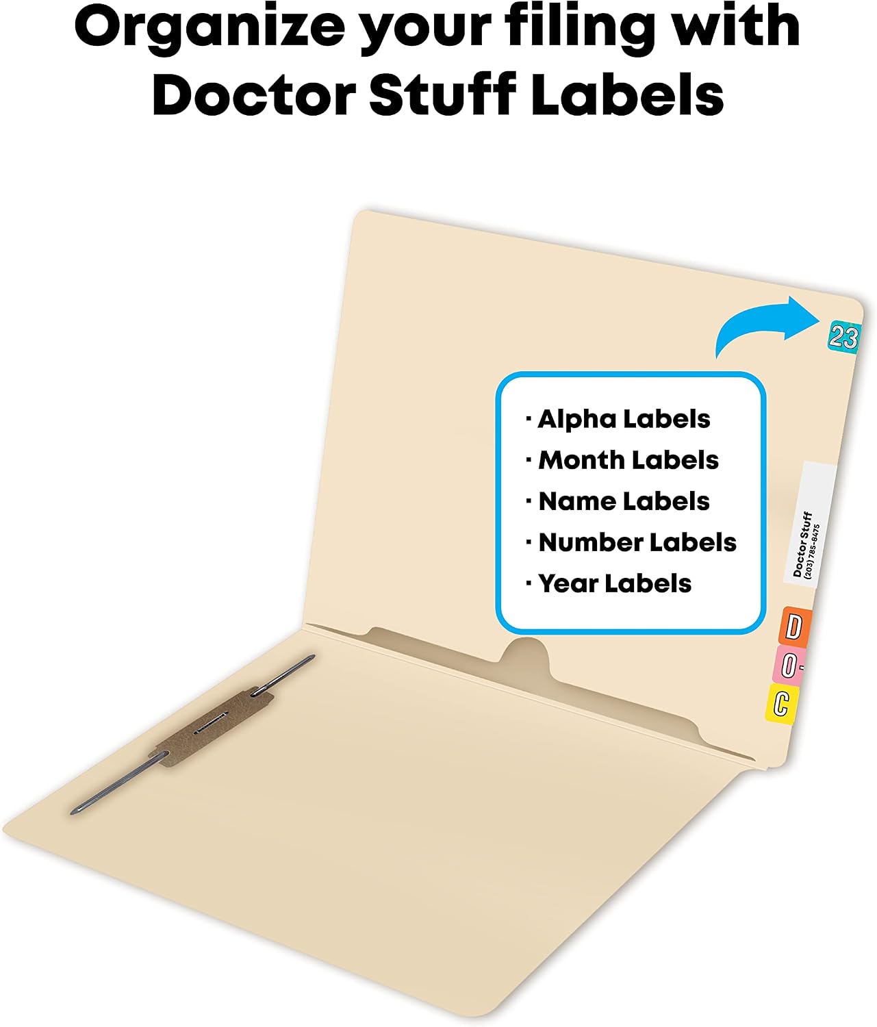 Manila Pocket File Folders, Doctor Stuff, Letter Size End Tab Folder with Full Pocket Opening Towards Spine, 2" Bonded Fastener on Inside Back, 11 pt Manila, Box of 50