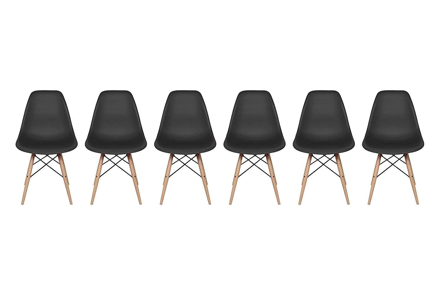 Inspirer Studio® Set of 6 New 17 inch SeatDepth Eiffel Style Side Chair with Natural Wood Legs Eiffel Chair Shell Top Chairs