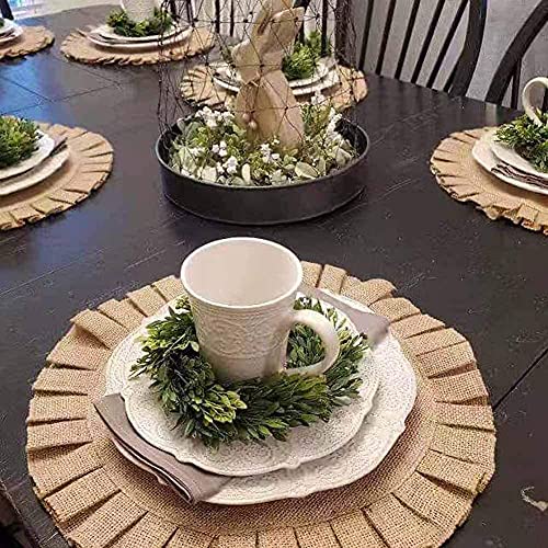 Luckyshe Boho Round Placemats Farmhouse Natural Burlap Place Mats 15" Diameter Rustic Home Decor For Dining Table,Ruffled 1,Set Of 8 #TOP4