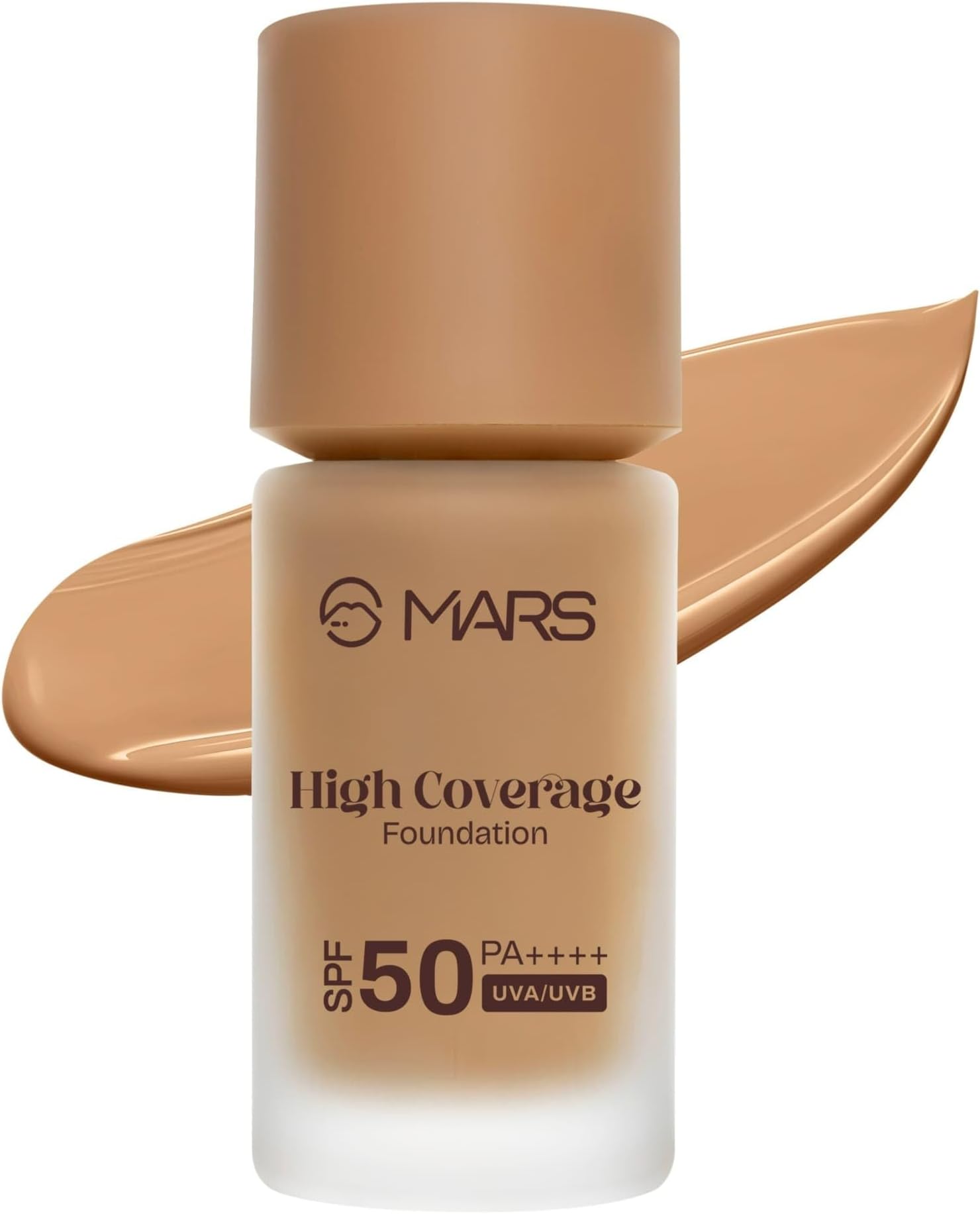 MARS SPF50 PA++++ High Coverage Foundation (40ml) | Blemish Free & Blendable Makeup | All Skin Type | IN-VIVO Tested with 5 Star UVA+UVB Protection Boots Rating (SHADE-08)