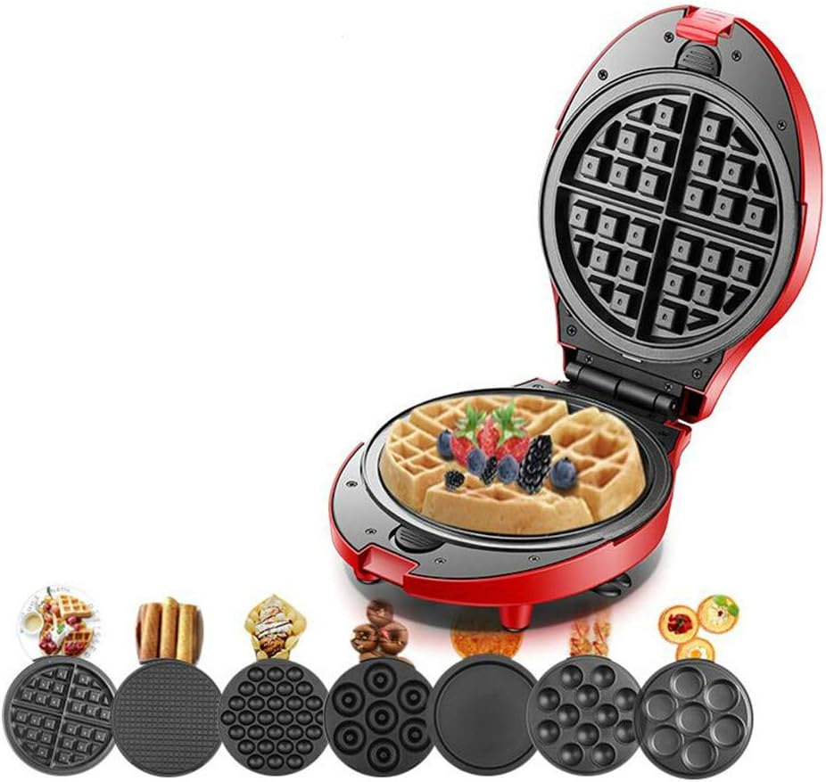 JIASHU Multifunction Waffle Maker Electric,7 Changeable Plates, Doughnut Ice Cream Cone Grill Cake Oven Pan Machine,Non-Stick Snack Maker Adjustable Temperature