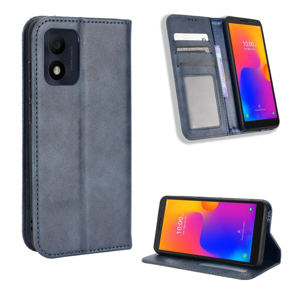 HAOYE Leather Folio Cover per TCL 303 / Alcatel 1B 2022 Cover, PU + TPU Leather Wallet Case, Premium Filp Cover Custodia in Pelle Portafoglio con Funzione Stand, Nero