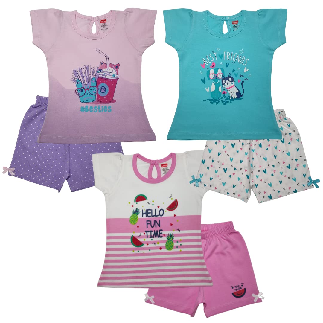 luvlap Baby Girls Regular Fit 100% Cotton Half Sleeves Girls Top CoSet Pack of 3-picture-2