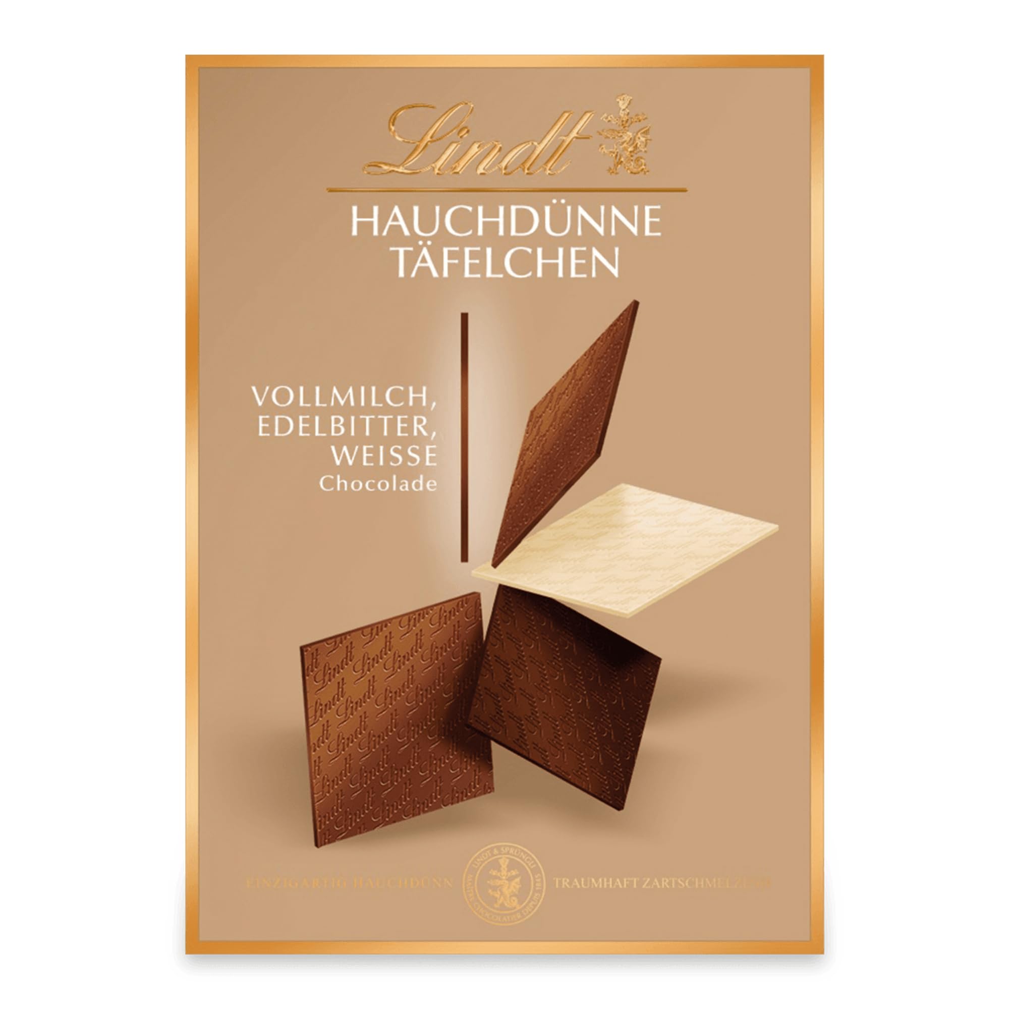 Lindt Schokolade Hauchdünne Täfelchen Auslese | 125 g | Hauchdünne Täfelchen aus weißer, Vollmilch- und Edelbitterschokolade | Einzigartig dünn und traumhaft zartschmelzend | Schokoladengeschenk