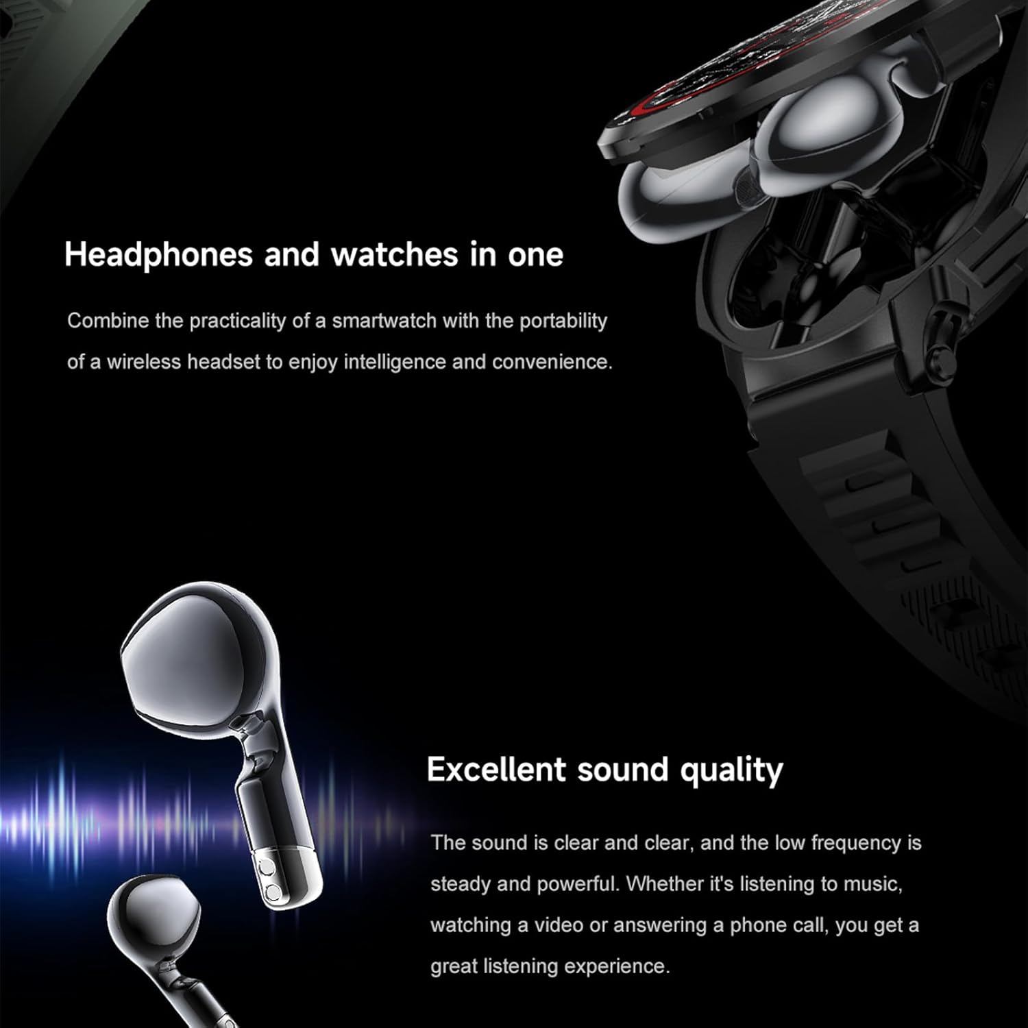 Yihou Smart Watch with Earbuds 2 in 1 Watch with Earbuds Fitness Tracker for Men Women with Sleep Tracker Heart Rate Monitor NFC for Android iOS Green
