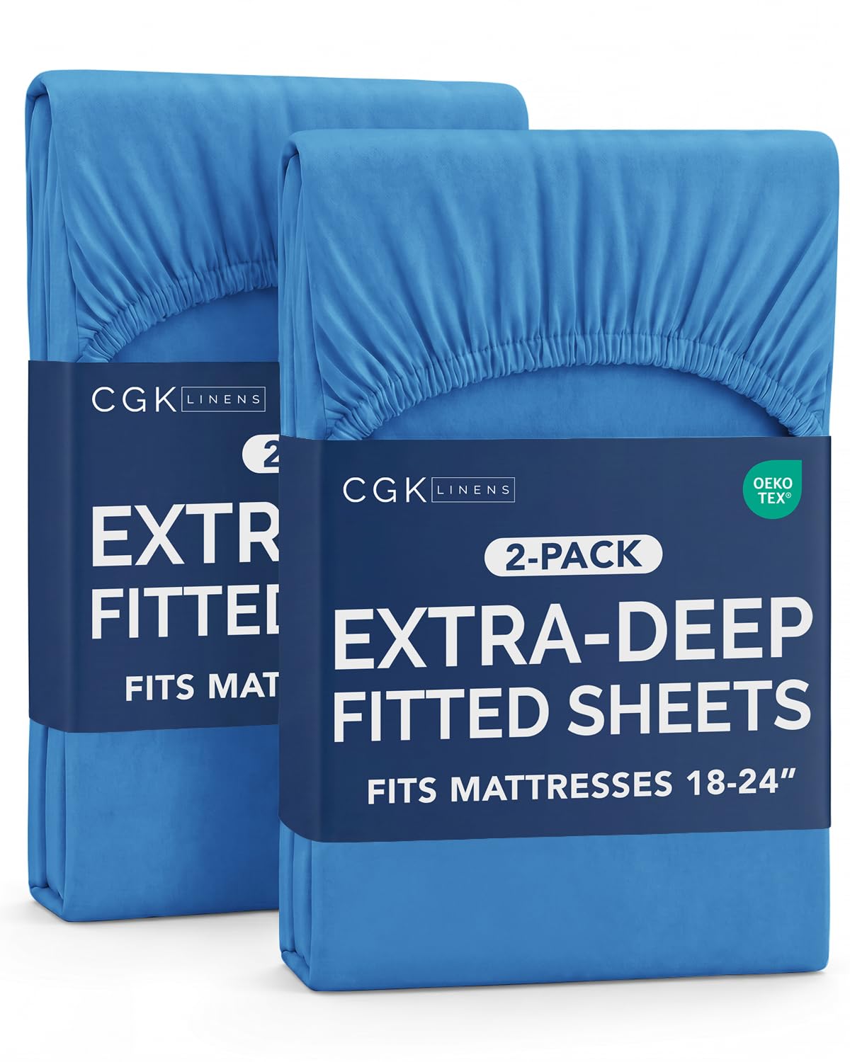 CGK Linens 2 Pack Extra Deep Cal King Fitted Sheets - Royal Blue