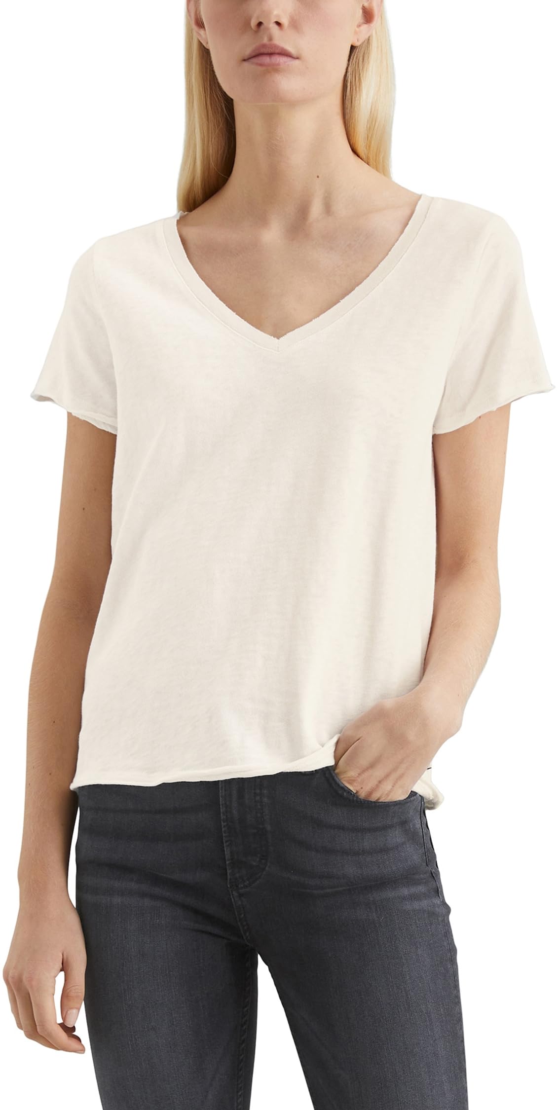 Marc O'Polo Denim Damen T-Shirt aus Bio-Baumwolle mit V-Ausschnitt