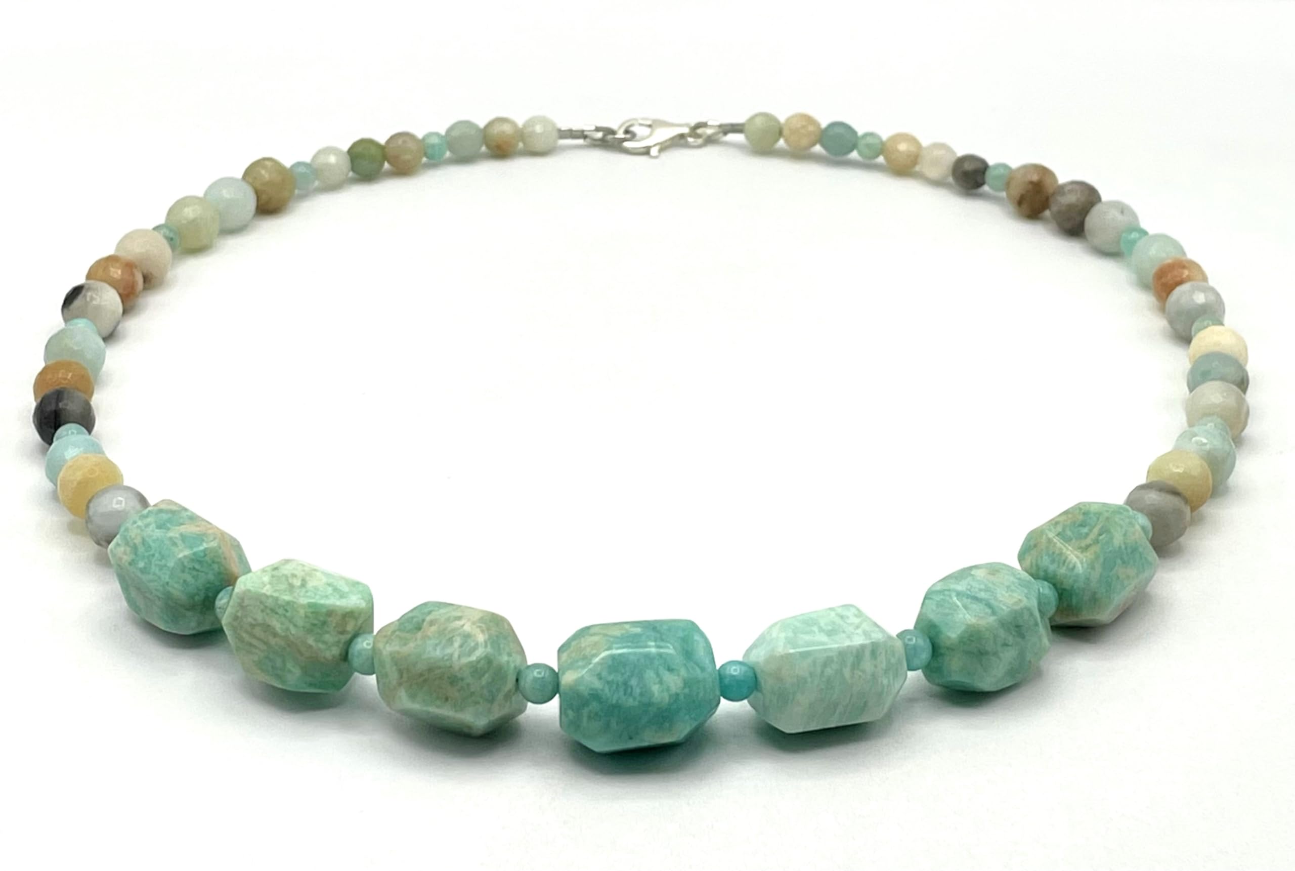 Collana con Grandi Pietre di Amazzonite Turchese, Gioielli in Argento 925, Gioielli Verde Acqua, Bijoux Italiani, Pietra di Aprile Marzo