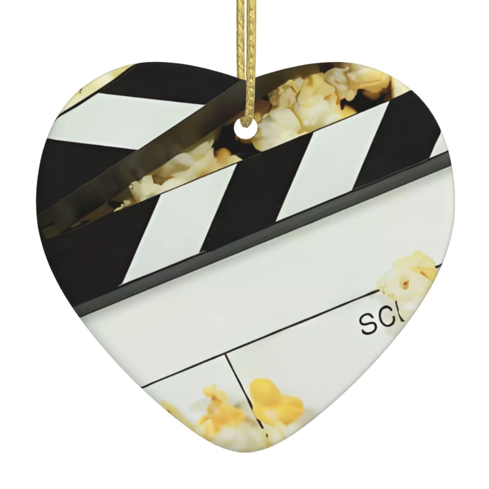 Cinema Clapboard And Popcorn Print Personalised Christmas Bauble, Ceramic Christmas Hanging Ornament, Christmas Tree Decoration For Boyfriend Girlfriend Wife Xmas Gifts