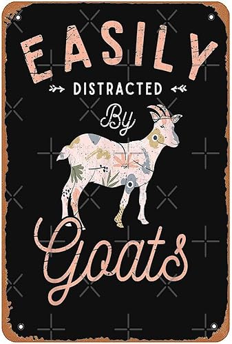 Fácilmente distracted by cabras, divertidos animales de granja, flores de agricultura, flores de cabra floral, letreros de metal de cabra vintage,