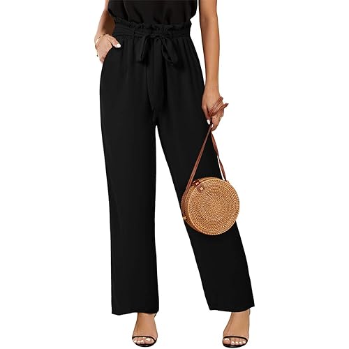 SySea Womens High Waisted Leopard Print Palazzo Pants Belted Wide Leg Long Trousers with Pockets
