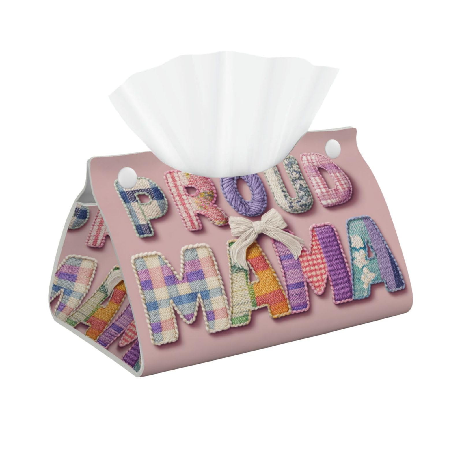Coquette Faux Yarn Phrase Proud Mama Tissue Box Cover Rectangle Pu Leather Tissue Box Holder for Car Bathroom Bedroom Desk Tabletop Decor