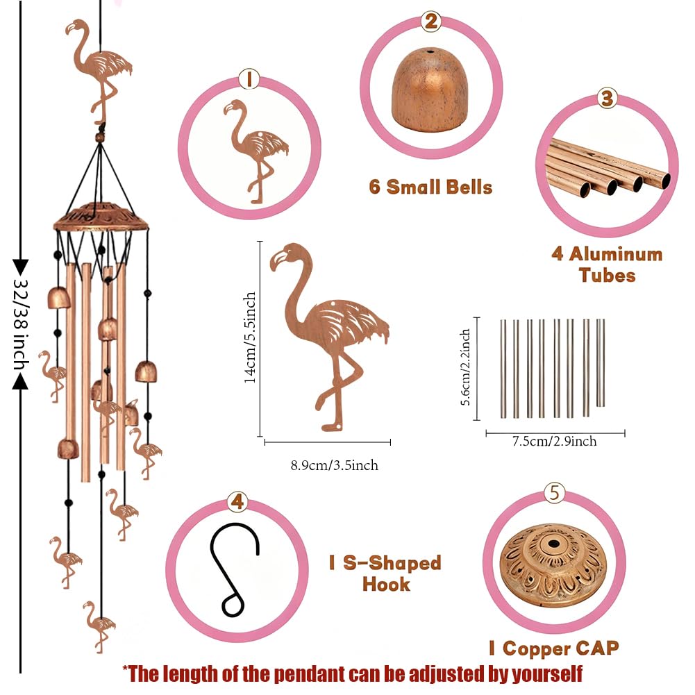INFUNLY Fenicottero campanelli a vento per esterni fenicotteri in metallo scacciapensieri in alluminio tubi a vento animali commemorativi campana a vento musica campanelli a vento con campane per
