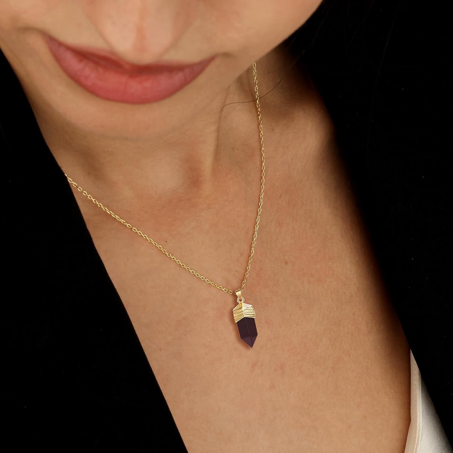 Healing Crystal Necklace, 14K Gold Plated Natural Energy Stone Pendant Necklace, Reiki Quartz Crystal Obsidian Gemstone Spiritual Jewelry Gifts for Women - Image 4