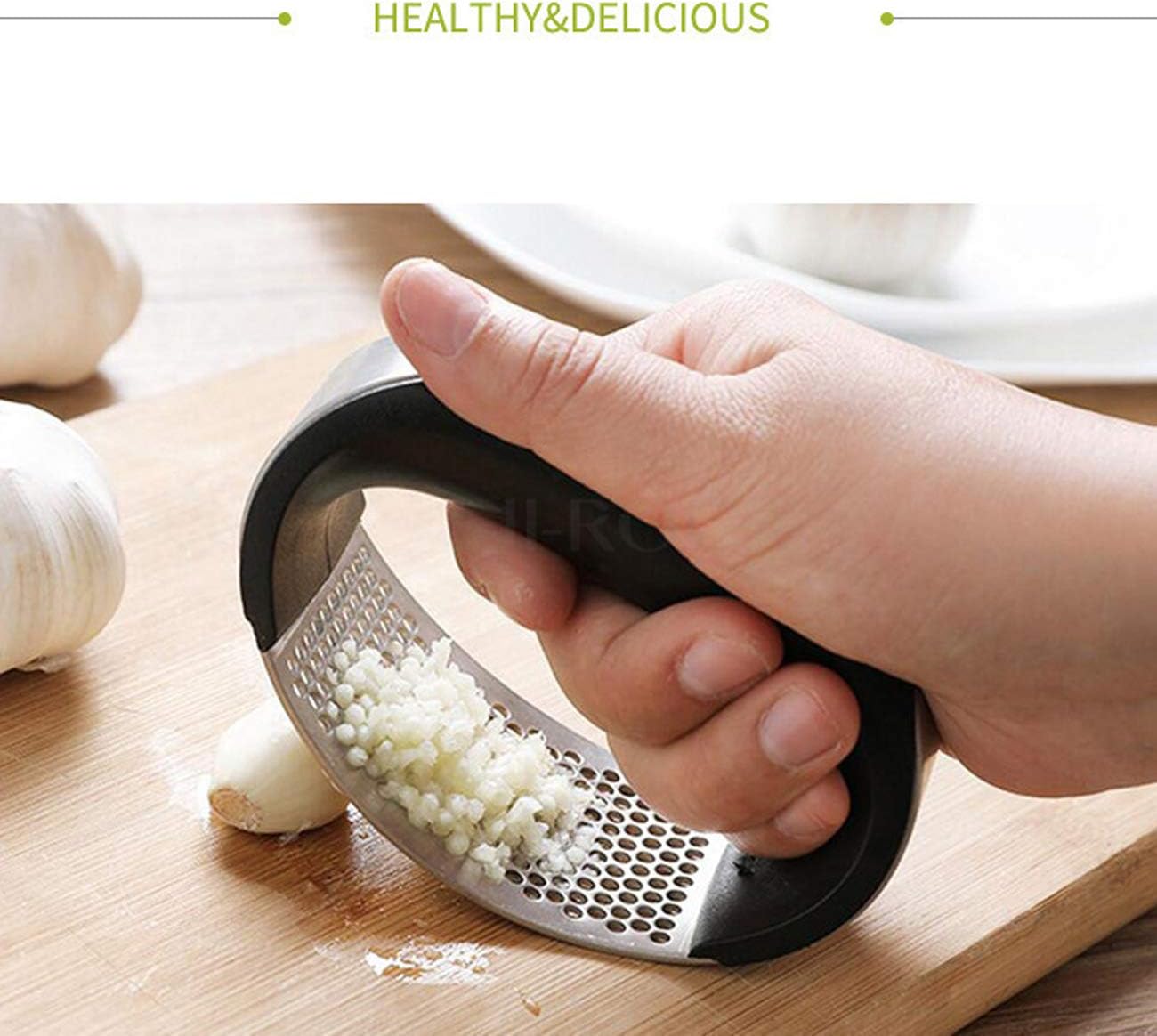 RUMANLE Garlic press, stainless steel garlic press crusher squeezer mincer chopper kitchen gadget kitchen dining bar for home diy 2026 - view 2