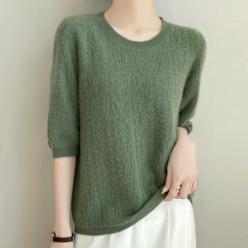 Magliette Primaverili da Donna, Maniche Corte lavorate a Maglia, Traforate, Top Estivi per Il Tempo Libero, Pullover con Scollo a V, Tinta Unita