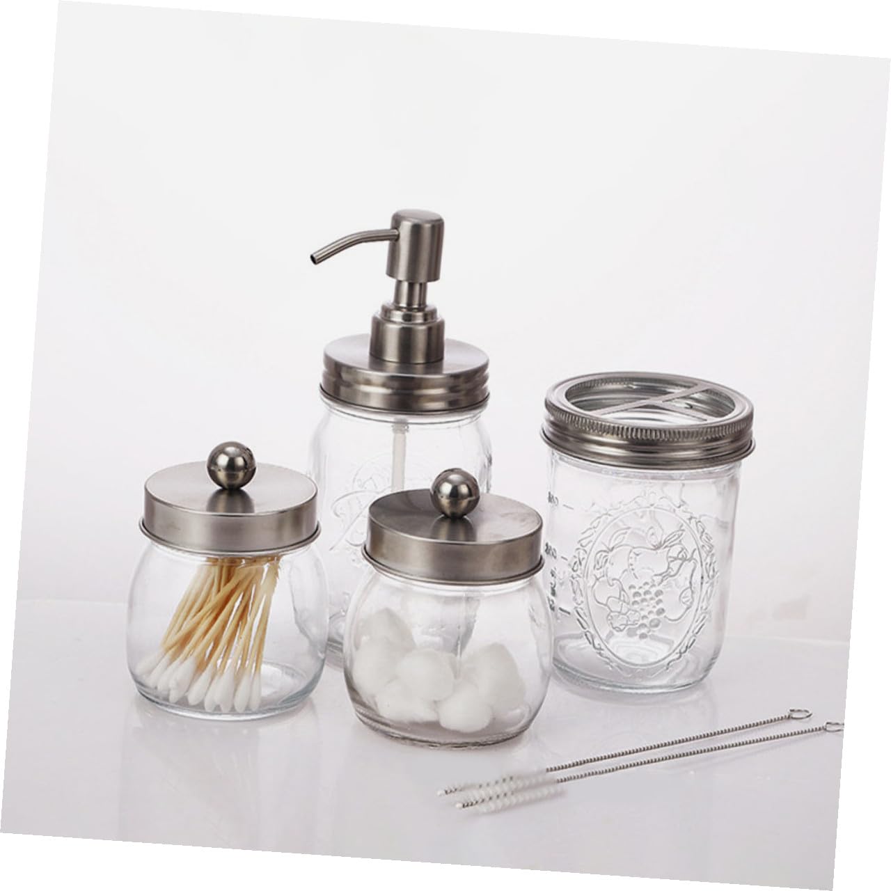 Toyvian Juego de Accesorios de Baño de Vidrio Plata y Soporte para Hisopos Vaso para Cepillo de Dientes Adecuado para Uso en Baño y Hotel para Uso en Baño y Hotel