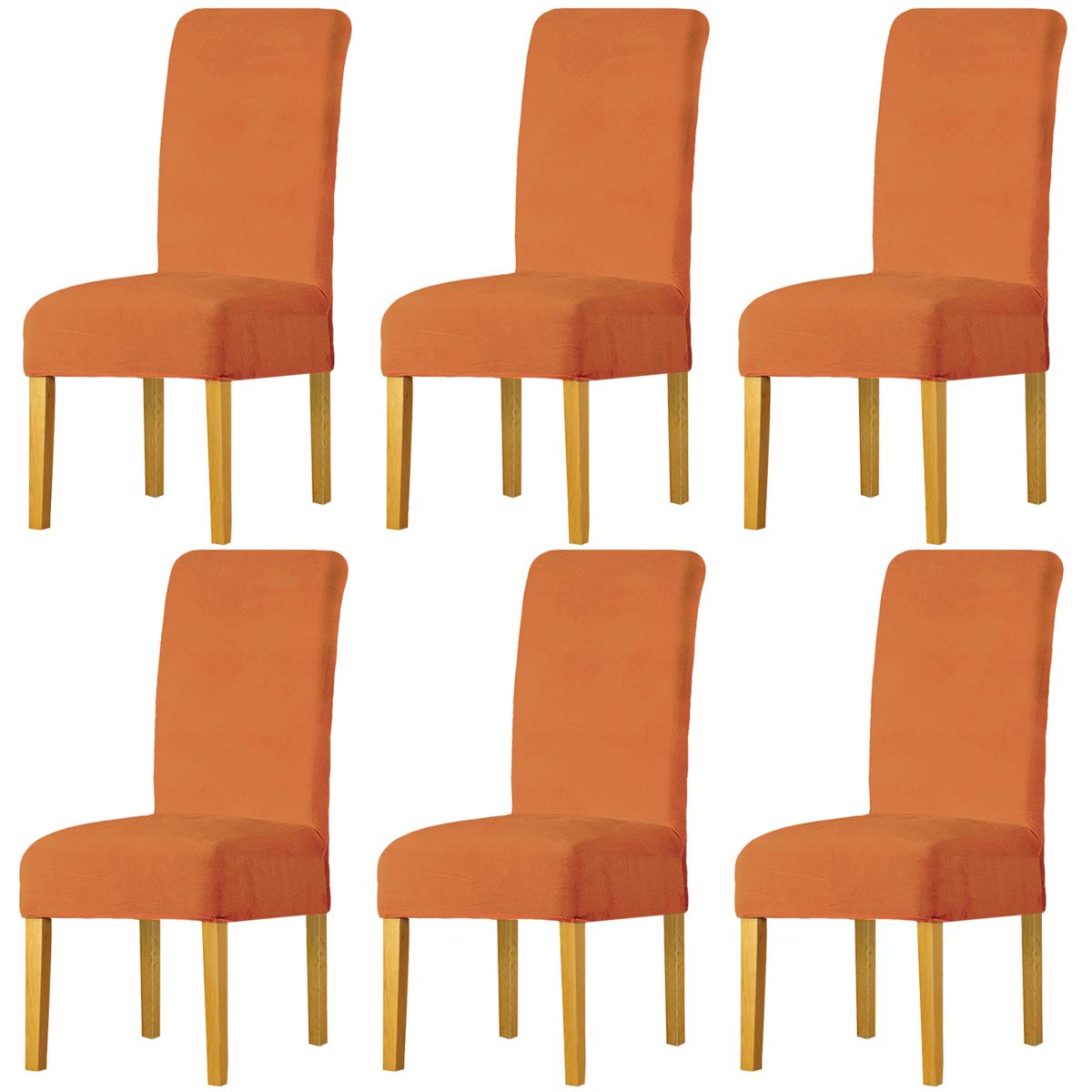 LANSHENG Stretchy Chair Covers for Dining Room Chairs,Stretch Spandex with Elastic Band Chaircover,Velvet Large Dining Chair Slipcovers for Restaurant Hotel Party Banquet (Orange,6 Pack(M))