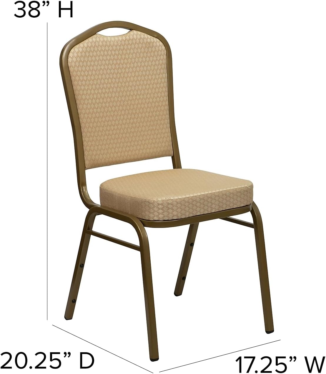 Flash Furniture 01AGH20124E Crown Back Stacking Banquet Chair, Beige Fabric, 2.5 Seat, Gold Frame