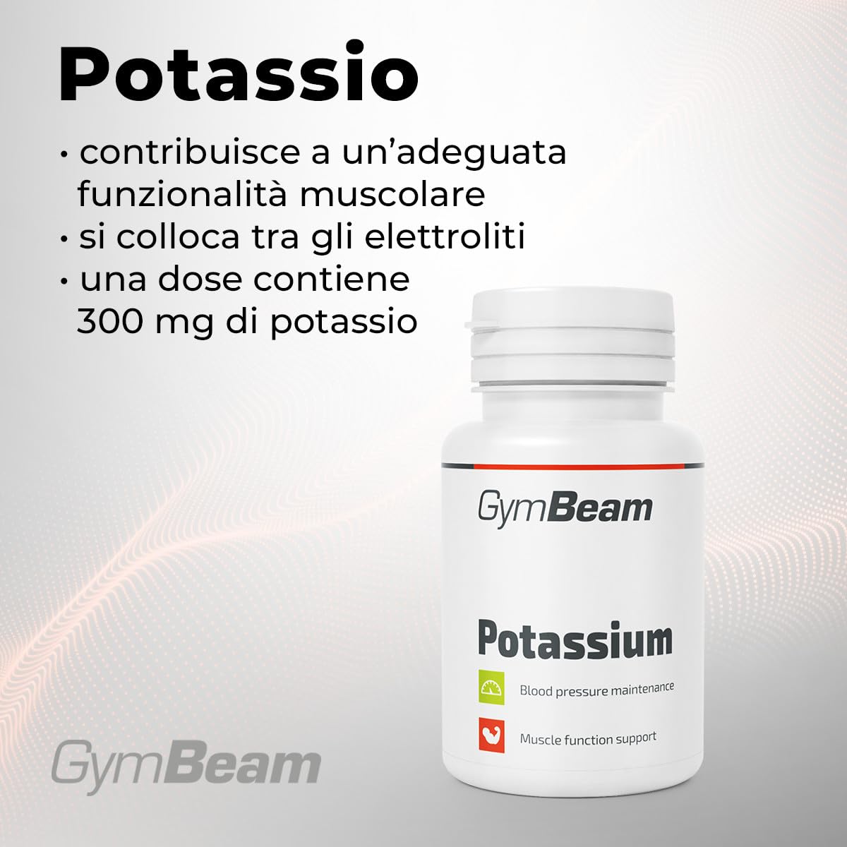 GymBeam Integratore di Potassio 60 cps, 300mg per Capsula, Citrato di Potassio per Funzionalità Mentali Ottimali e Normali Livelli di Pressione Sanguigna, Favorisce la Funzionalità Muscolare