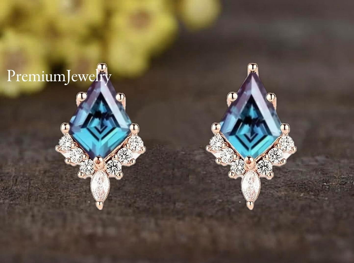 Kite Shaped Natural Alexandrite Delicate Studs in 925 Sterling Silver for Women, Bridal Set Earrings, Vintage Set Studs, Unique Earrings, Engagement Studs