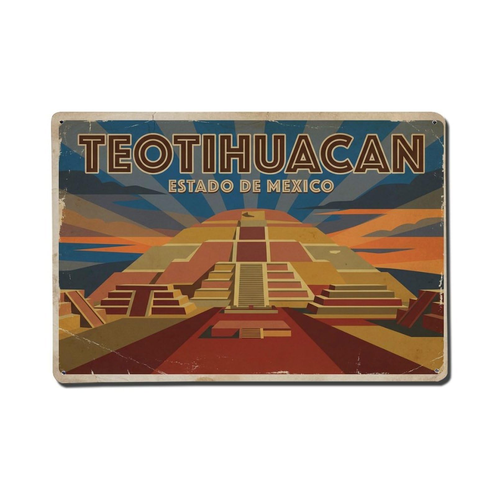 Xanthor Style Vintage Travel Mexico Teotihuacan Metal Tin Sign